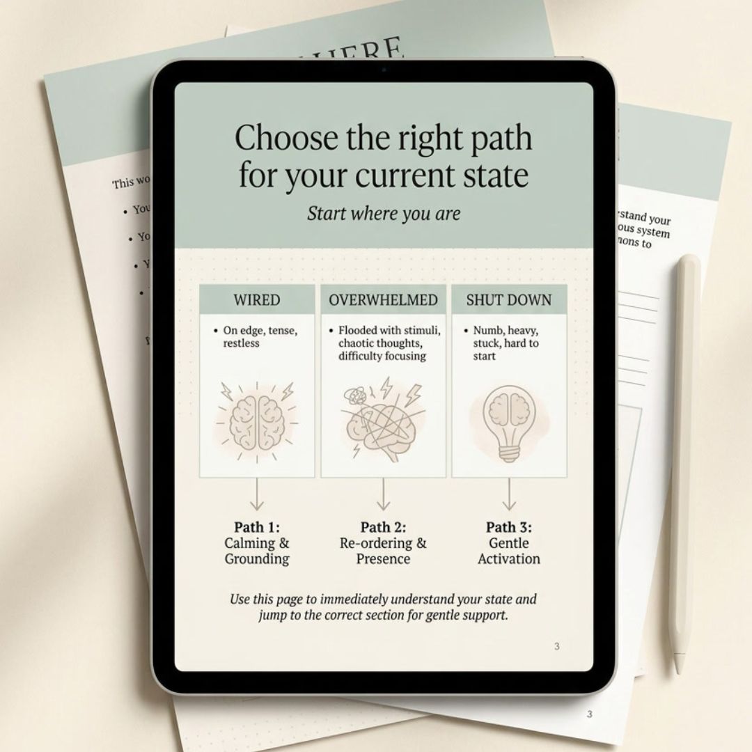 Digital device displaying a mental health assessment tool on a stack of papers.