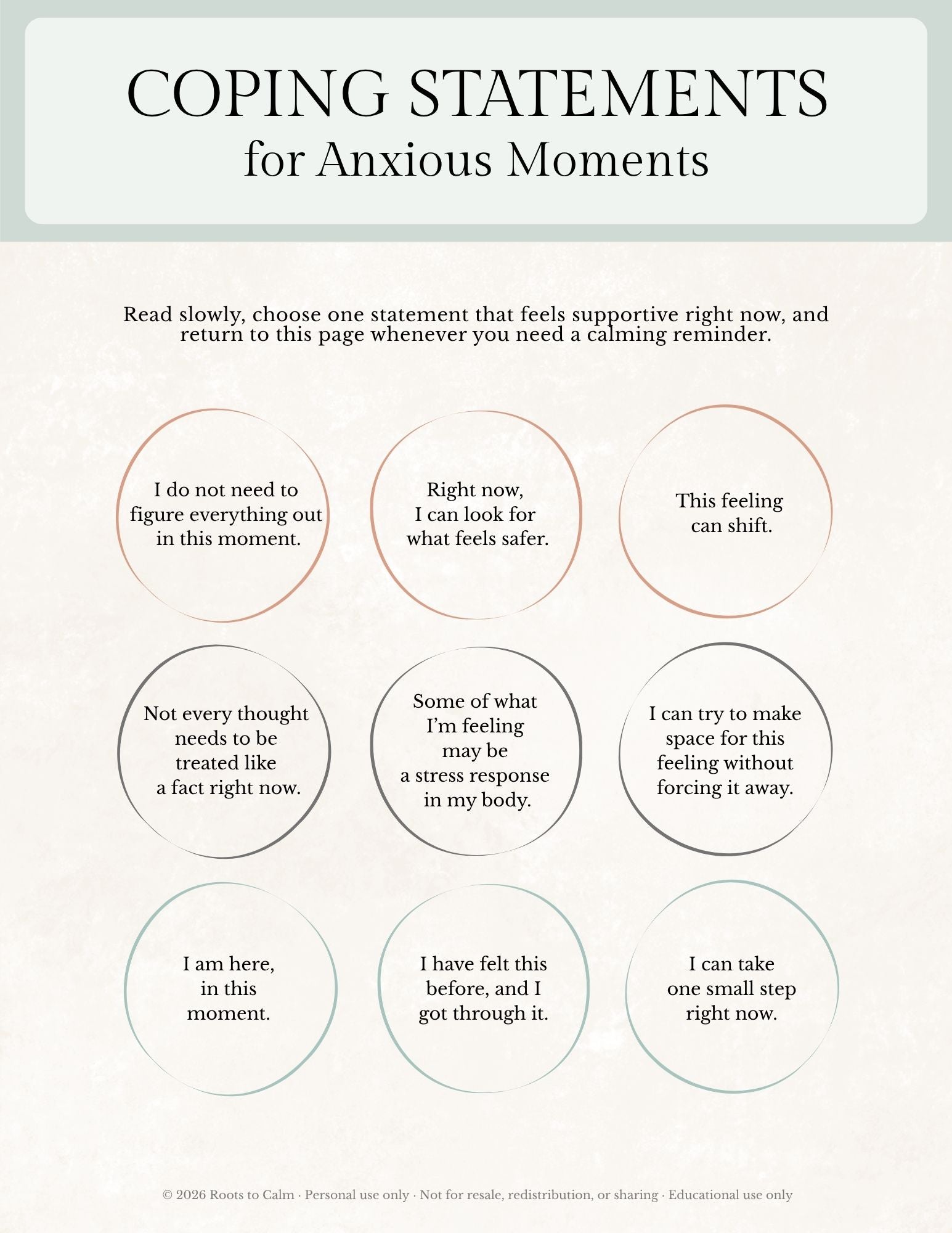 Coping Statements for Anxious Moments