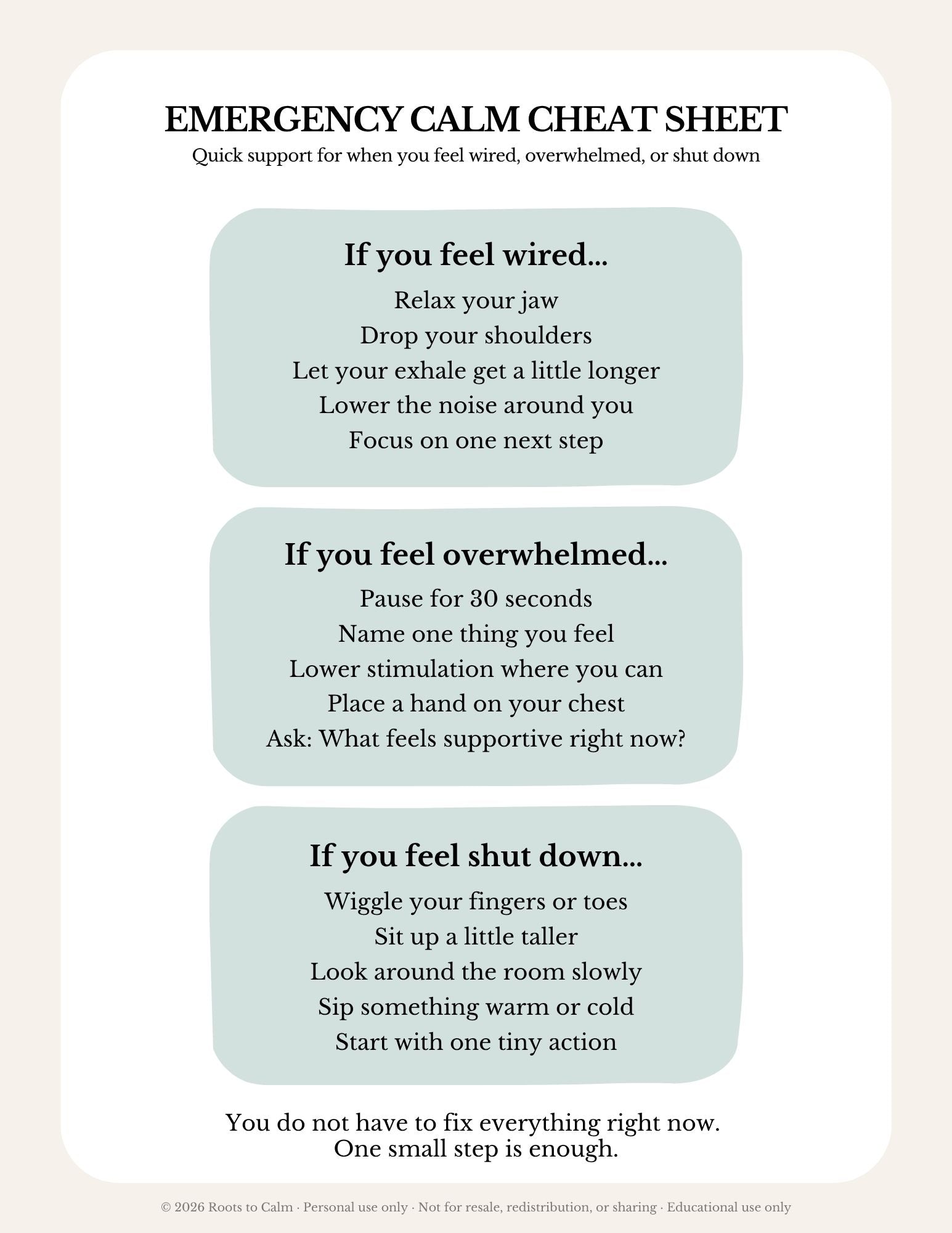 Emergency Calm Cheat Sheet