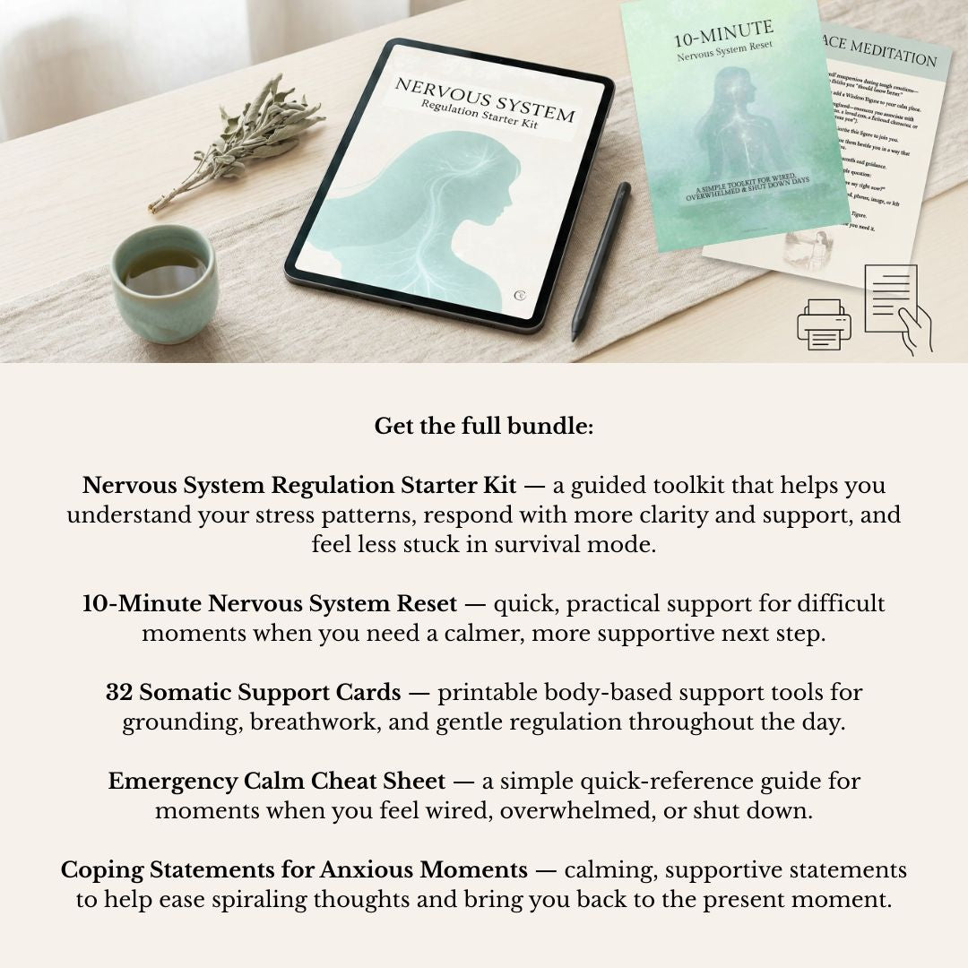 Nervous System Regulation Starter Kit with digital and printed materials on a table.