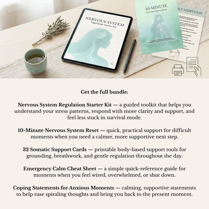 Nervous System Regulation Starter Kit with digital and printed materials on a table.